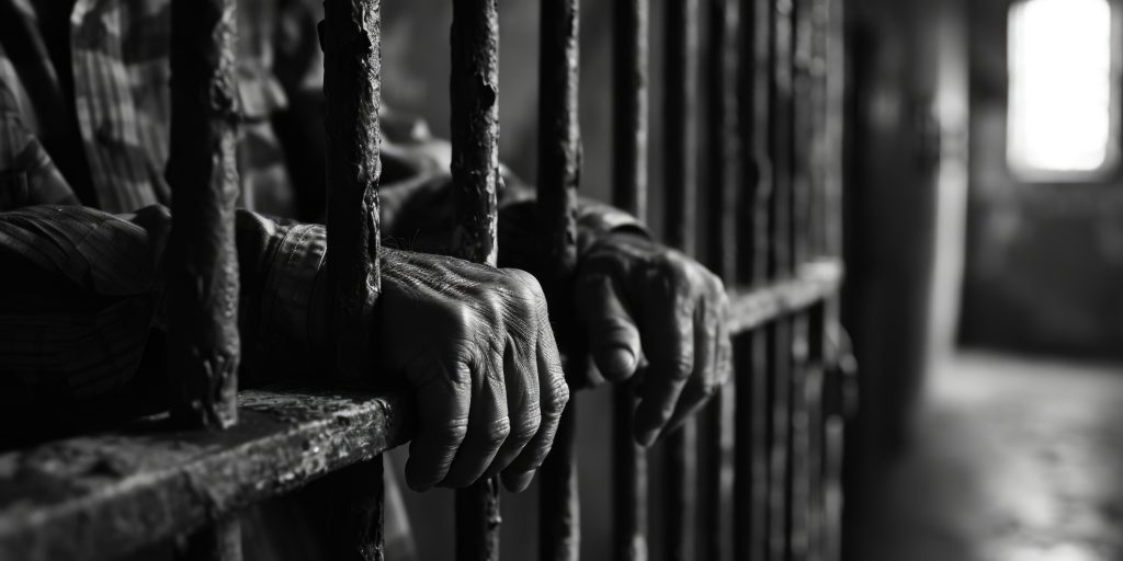 close up person39s hands gripping bars jail cell can be used depict imprisonment confinement justice system