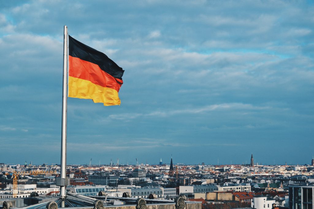flag terrace city against sky